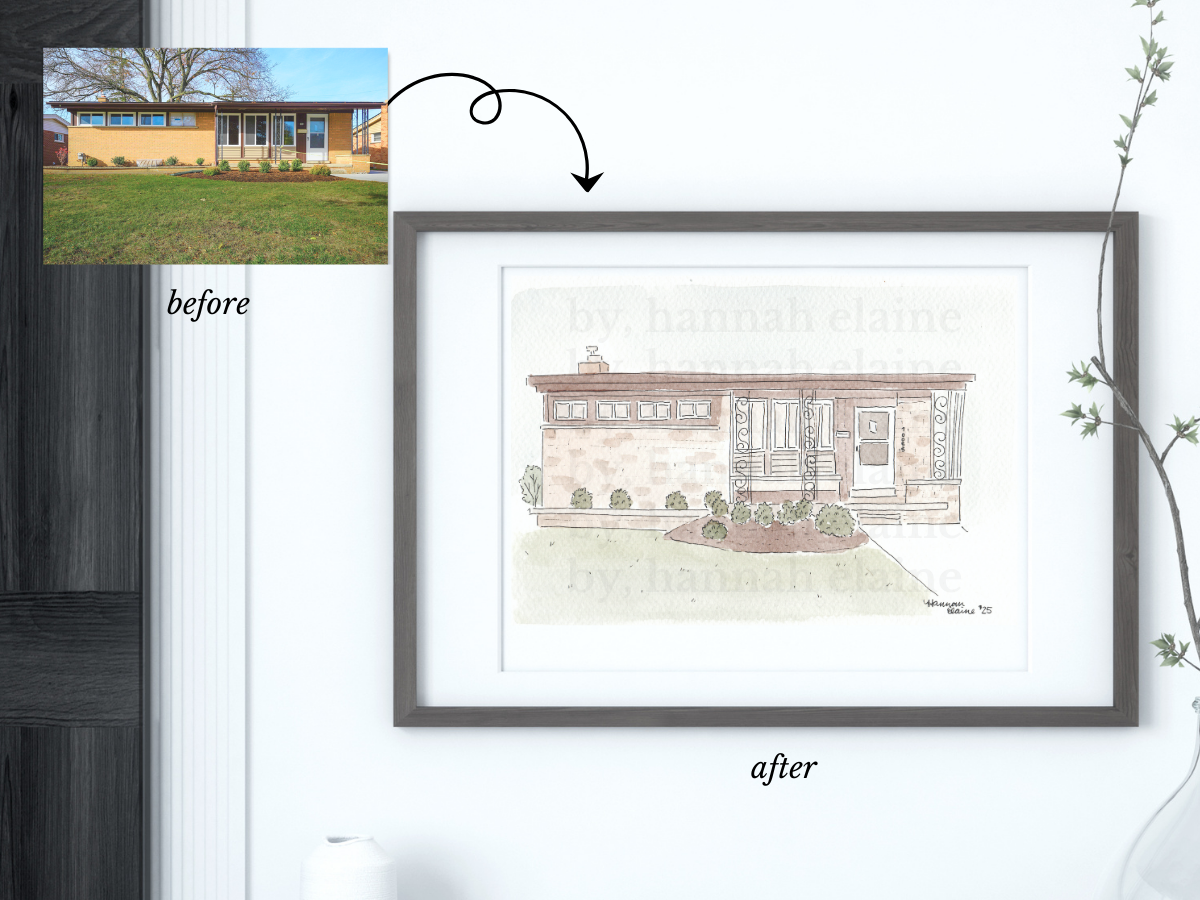 Custom Home Watercolor Artwork